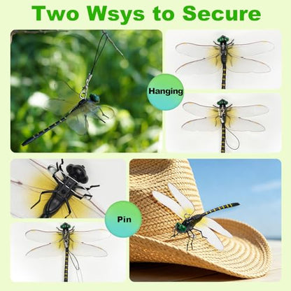 Hanging Dragonfly Ornaments, 6-Piece Garden Decor with Loops & Safety Pins