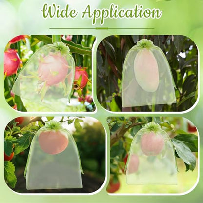 100PCS 8"x12" Fruit Protection Bags, Reusable Drawstring Mesh Fruit Covers Bags for Garden Trees – Green Fruit Netting Bags for Vegetables, Apples, Peaches, Grapes, Tomatoes, Citrus - size: 8x12 Inch