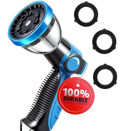 AyayaBoss Garden Hose Nozzle, Durable High Pressure Water Hose Sprayer Nozzle with 10 Patterns for Watering Plants, Washing Cars, Cleaning Patio, Showering Pets - size: 4.7 inches x 6.3 inches x 2.6 inches