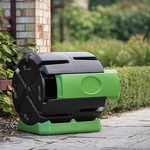 FCMP Outdoor HOTFROG Rolling Single Chamber Batch Tumbling Composter - Outdoor Rotating Garden Compost Bin (HF-RC4000WB) Black & Green (37-Gallon)