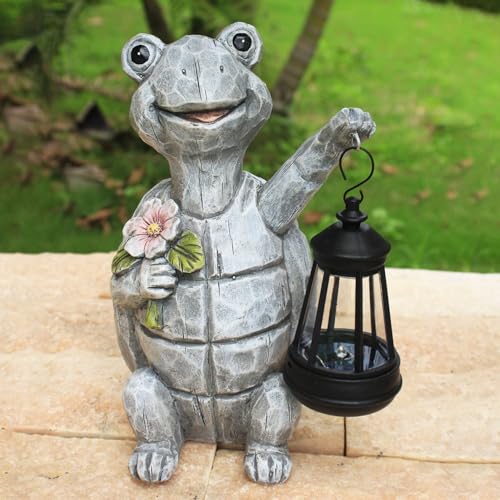 Solar Garden Outdoor Statues Turtle with Lights Resin Statue with Solar Lantern, Decorative Lawn(Turtle 2) - style: Turtle 2
