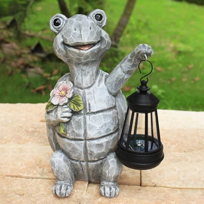 Solar Garden Outdoor Statues Turtle with Lights Resin Statue with Solar Lantern, Decorative Lawn(Turtle 2) - style: Turtle 2