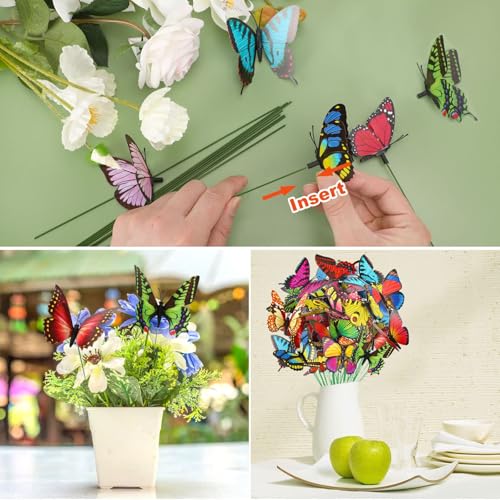 Augshy 75 Pcs Butterfly Decoration Stakes Garden Butterfly Wing Width 3.5in Ornaments for Indoor/Outdoor Christmas Decor - style: Single Layer