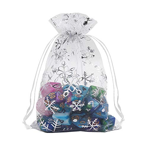 HRX Package 100pcs Snowflake Organza Gift Bags Christmas 4x6 inch, Small White Mesh Jewelry Pouches Little Drawstring Candy Bags - color: White-Snowflake