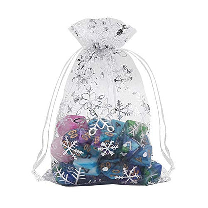 HRX Package 100pcs Snowflake Organza Gift Bags Christmas 4x6 inch, Small White Mesh Jewelry Pouches Little Drawstring Candy Bags - color: White-Snowflake