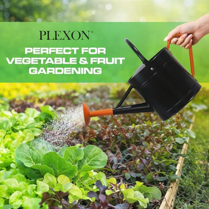 Plexon Metal Watering Can Outdoor 1 Gallon, Flower Plant Gardening Garden Large Watering Can Pot Pitcher, Steel Orange Handles and Removable Spray Spout, Black - color: Black