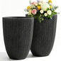 2-Pack 19" Black Resin Tall Round Planters with Fluted Texture - color: 19"h-black Fluted