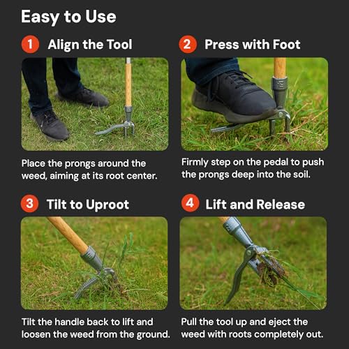 4-Claw Stand Up Weed Puller Tool, Long Handle for Weed Removal