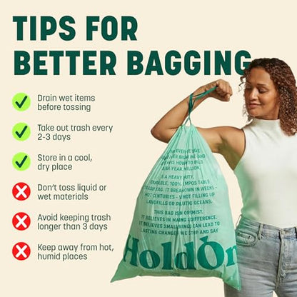 HoldOn Compostable Tall Kitchen Drawstring Bags - 13 Gallon, 40 Count
