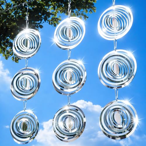 Bird Deterrents for Outside, Reflective 3D Stainless Steel Wind Spinners, Garden Decor, Bird Scare Devices to Keep Woodpeckers, Pigeons Away from Your House, Patio, Orchards