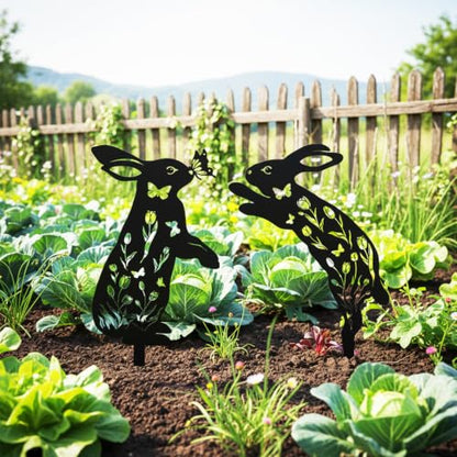 2 Pcs Metal Bunny Garden Stakes, Decorative Rabbit Silhouette Yard Art - color: Bunny
