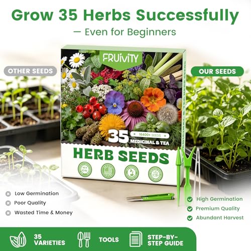 35 Herb Seeds Variety Pack, 16,400+ Non-GMO Heirloom Seeds for Planting