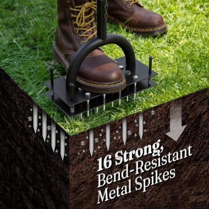 Grenebo Lawn Aerator Manual Aerator Lawn Tool with 16 Spikes, Black - color: Dark Green