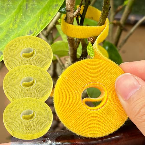 3Roll 200cm Nylon Plant Ties Self Adhesive Cable Twine Fastener Tape (Yellow) - color: Yellow
