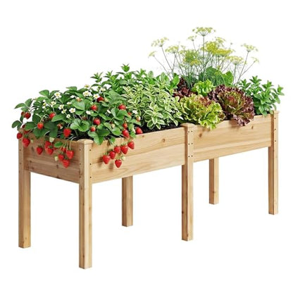 Wood Raised Garden Bed with Legs, 72x26x30in Elevated Wooden Planter Box