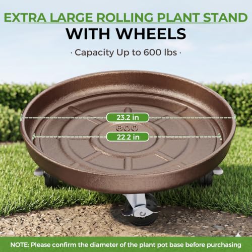 23 inch Plant Saucer Rolling Metal Extra Large Plant Caddy, 600 Lb Capacity - size: 1 PACK 23 INCH