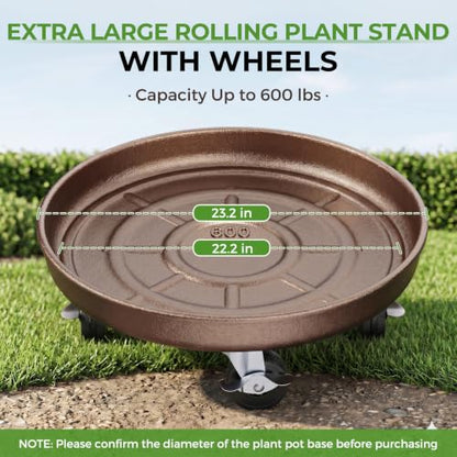 23 inch Plant Saucer Rolling Metal Extra Large Plant Caddy, 600 Lb Capacity - size: 1 PACK 23 INCH