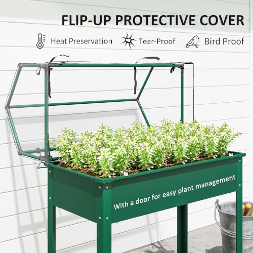 Outsunny Raised Garden Bed with Flip-Up Cover, 39.4"x18.9"x48.8", Green - color: Green