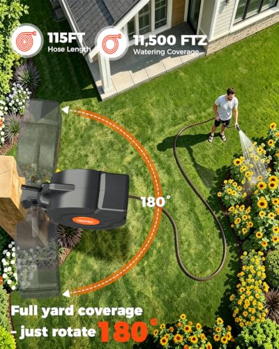 5/8 in 115 ft Retractable Garden Hose Reel with 9-Pattern Sprayer Nozzle