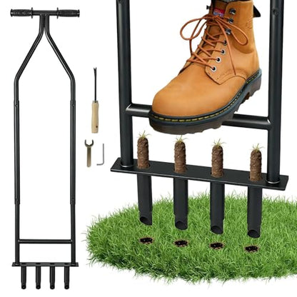 Manual Lawn Aerator Tool, Heavy Duty Detachable Iron Grass Aerator with Root Weeder, Reducing Soil Compaction, Yard Aeration Tool for Garden & Lawn Care