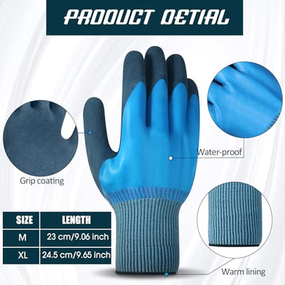 Mimorou 12 Pairs Waterproof Work Gloves Double Coated Rubber - size: Medium