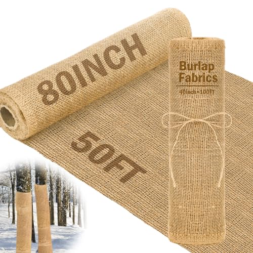 Buryeah 1 Pack 80 Inch X 50 ft Burlap Fabrics Roll Natural Jute Garden - size: 80 Inch x 50 ft