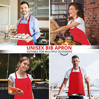 Utopia Kitchen Bib Aprons 10 Pack Adjustable With 2 Pockets - color: Red
