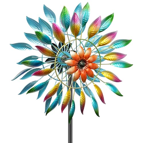 64" H Metal Wind Spinner Outdoor, Garden Pinwheels for Yard Lawn - color: A-colorful
