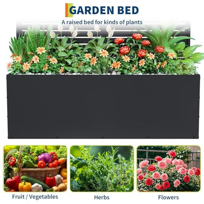 GarveeLife Metal Planter Box with Trellis 71"x47"x16", with Drainage Holes - color: Strips, size: no wheel