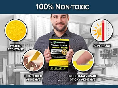 MaxGuard (20 Pack) Yellow Sticky Hanging Traps - Catch and Kill Fungus Gnats, Whiteflies, Mosquitos, Aphids, Leaf Miners, Flying Insect Catcher Glue Trappers for Indoor or Outdoor