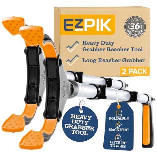 EZPIK® Grip Aid Tool Grabber Reacher + Magnets - Grabbers for Seniors, Trash Picker Upper Grabber - Trash Grabber Tool- Reacher Grabber Pickup Tool (Silver, 36″ (Pack of 2)) - color: Silver, size: 36" - 2 PK