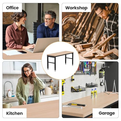 Antifir 60" Adjustable Workbench, Heavy Duty Wood Workstation - size: 60x24" No Socket