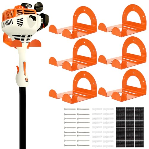 Weed Eater Hanger, Garage Organizer Trimmer Rack Wall Mount, Garden Power Tool Holder Garage Hooks for Grass Trimmer, Hedge Trimmer, Leaf Blower and Chainsaw Storage, 6 Pack - color: Orange-6 Pack