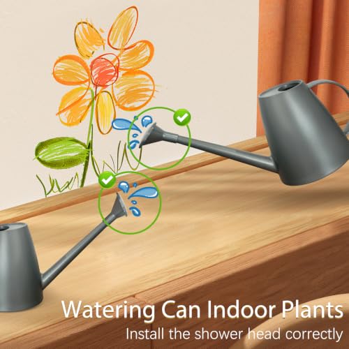 60 oz Watering Can, Small Watering Can for Indoor Plants with Long Spout - color: Gray
