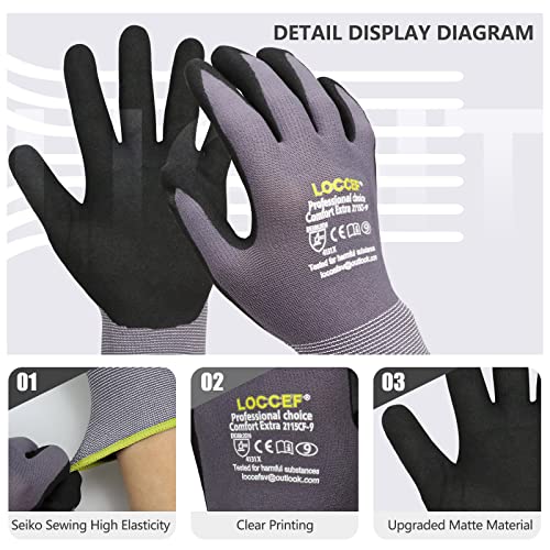 LOCCEF MicroFoam Nitrile Coated Safety Work Gloves - color: Grey 36-pairs
