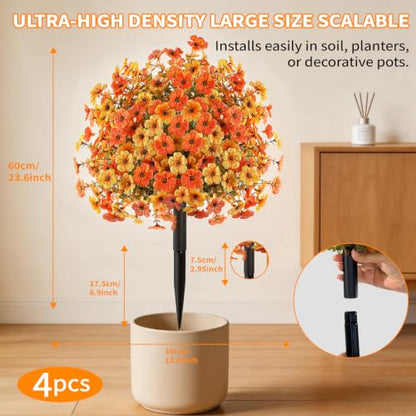 Agusbagli 4 PCS Fall Artificial Flower Ball Topiary 24" with Ground Spikes - color: Yellow, Orange
