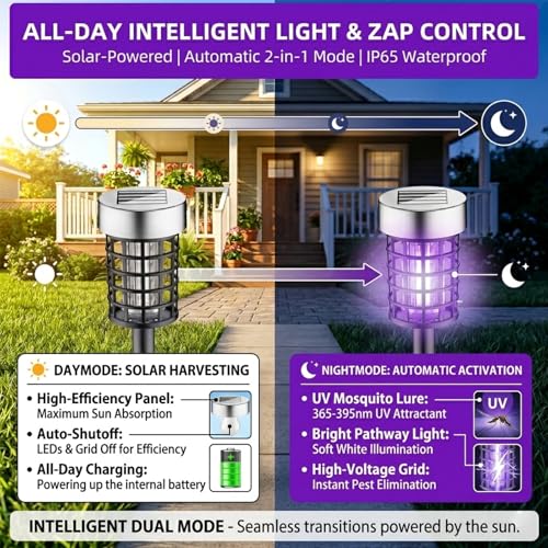 4 Pack Solar Bug Zapper Outdoor, Waterproof UV Insect Trap for Yard