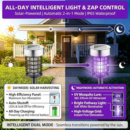 4 Pack Solar Bug Zapper Outdoor, Waterproof UV Insect Trap for Yard