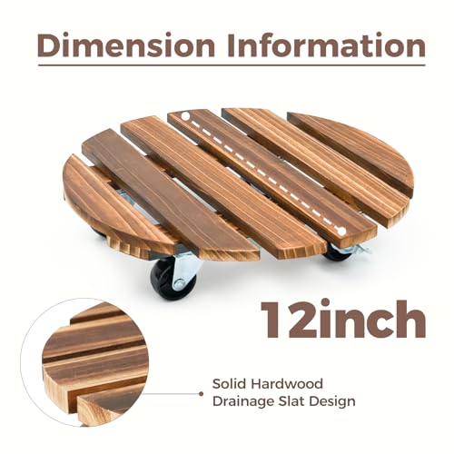 Bamworld Plant Caddy 12 Inch Rolling Tray with Wheels 2 Pack - size: 12inch-Round-2 pack
