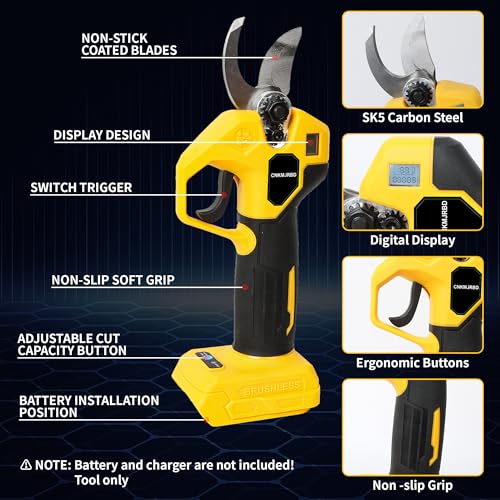 Pruning Shears Compatible with Dewalt 20V Battery,LCD Display SK5 Blades - color: Yellow