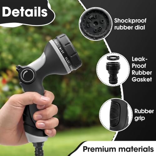 Garden Hose Nozzles,Hose Spray Nozzle with Adjustable 10 Watering Patterns - color: Black