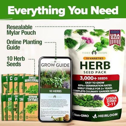 HOME GROWN 10 Herb Variety Pack 3000+ Seeds Extra Large Culinary Kit