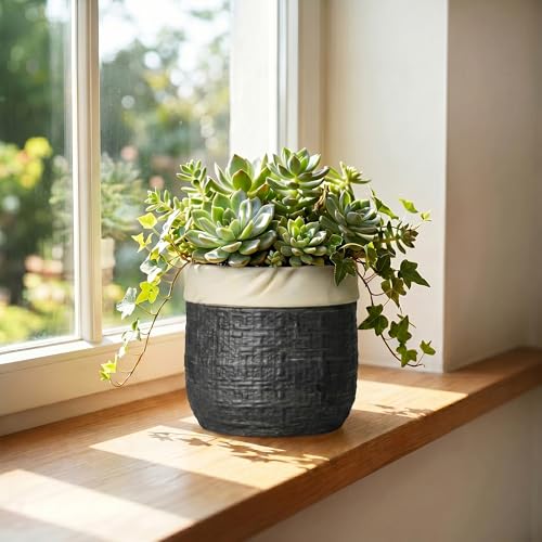 Ceramic Flower Pots, 6 Inch Pots for Plants, Round Planter, Black - color: Black, size: 6 Inch