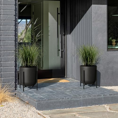 Veradek Mason Series Raised Lima Planter - Round Planter with Stand - color: Black, size: 15 inch - 2 Pack