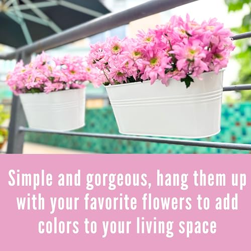 LaLaGreen Balcony Rail Planter (11.2 in, 15 Pack) White Metal Hanging Pots - size: 11.2" (28 cm) x 15 Pack