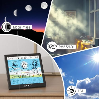 Raddy WF-120P Wi-Fi Weather Station with App, 10 Inch HTN Display