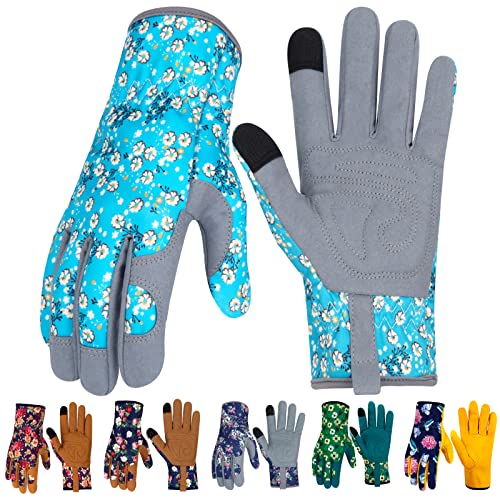 Leather Gardening Gloves for Women Thorn Proof Garden Gloves Touch Screen Working Gloves Gifts,M - color: Blue2