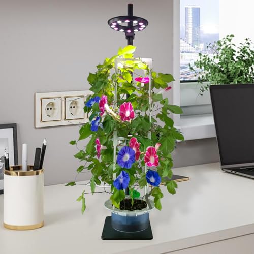 Indoor Plant Hydroponics Growing System Tower Kit with Grow light,Herb Vegetable Indoor Gardening System with Standing Floor Tall LED Grow Lights,Height Adjustable with Stand,Timer,Trellis - size: 10 inch