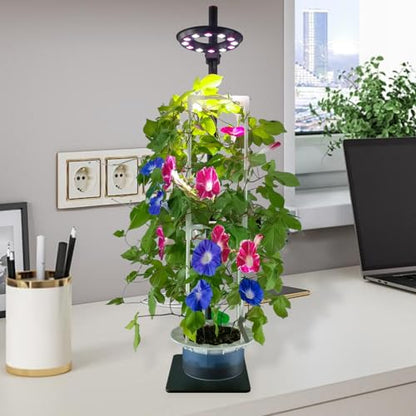 Indoor Plant Hydroponics Growing System Tower Kit with Grow light,Herb Vegetable Indoor Gardening System with Standing Floor Tall LED Grow Lights,Height Adjustable with Stand,Timer,Trellis - size: 10 inch