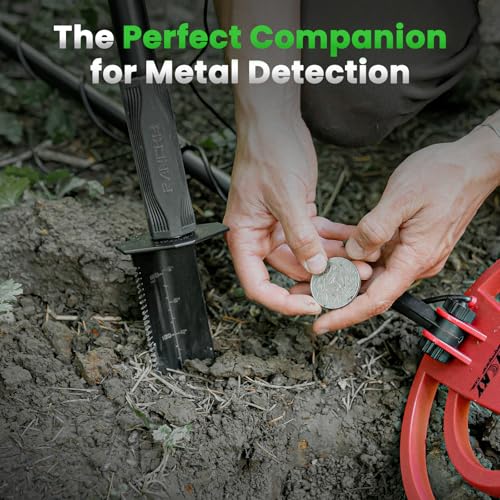 PANCKY Metal Detector Shovel with Extended Handle & Carrying Sheath, Heavy Duty Double Serrated Edge Metal Detecting Digging Tool, Digger Trowel for Gardening, Camping